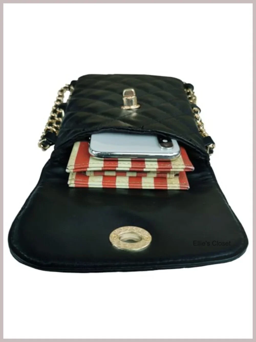 Quilted Vegan Leather Crossbody Phone Bag with Chain Strap